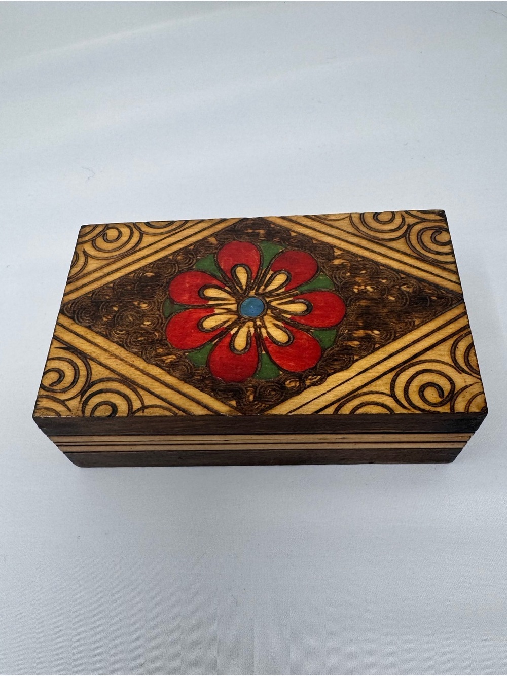 Vintage Pyrocraft Floral Wooden Box Eastern European Folk Art